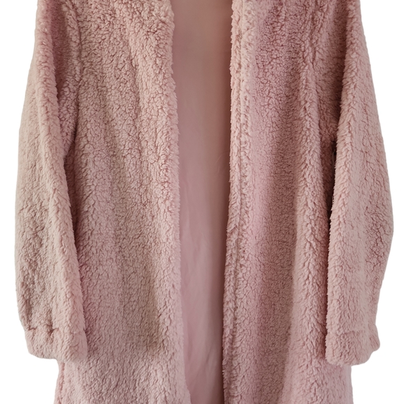 Sherpa Jacket Size M Pink Hood Pockets Lounge Fair Haven - Picture 3 of 7
